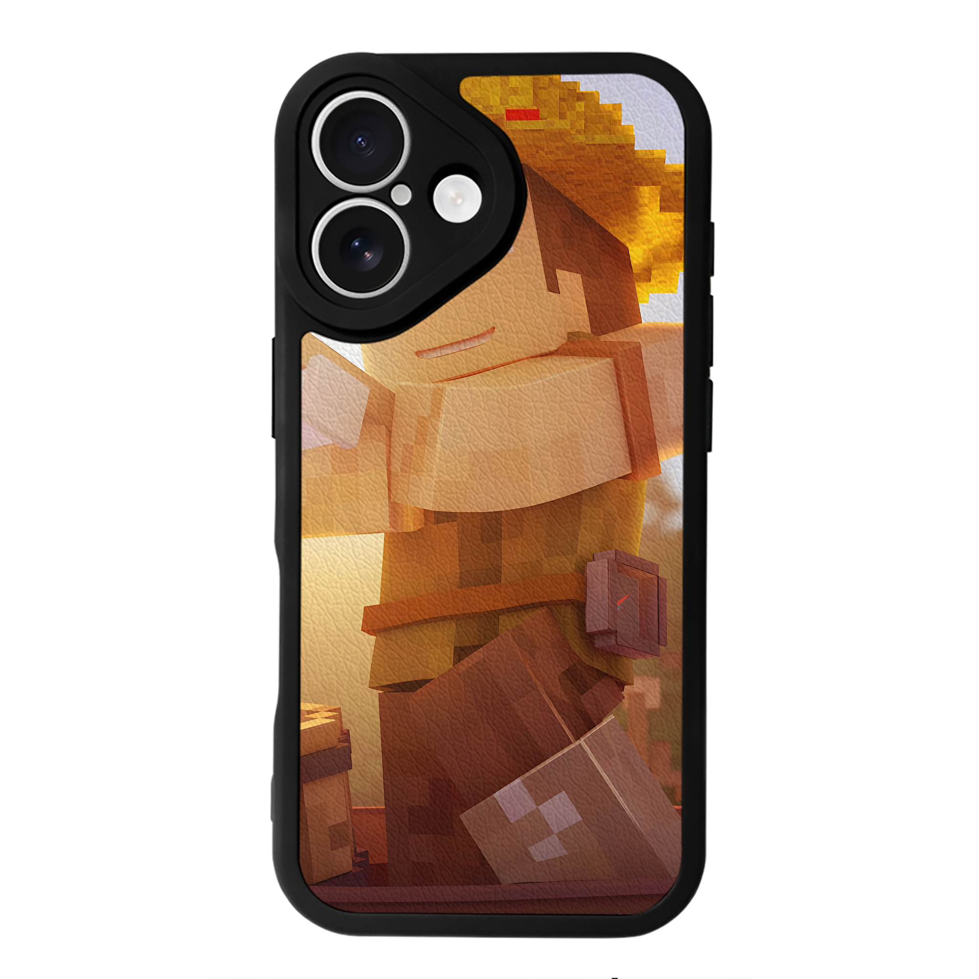 （画像用） マインクラフト ブロックの世界 Minecraft MC Block world 【iPhone 16シリーズ対応】シリコンスマホケース（レザー調） 材質：シリコン